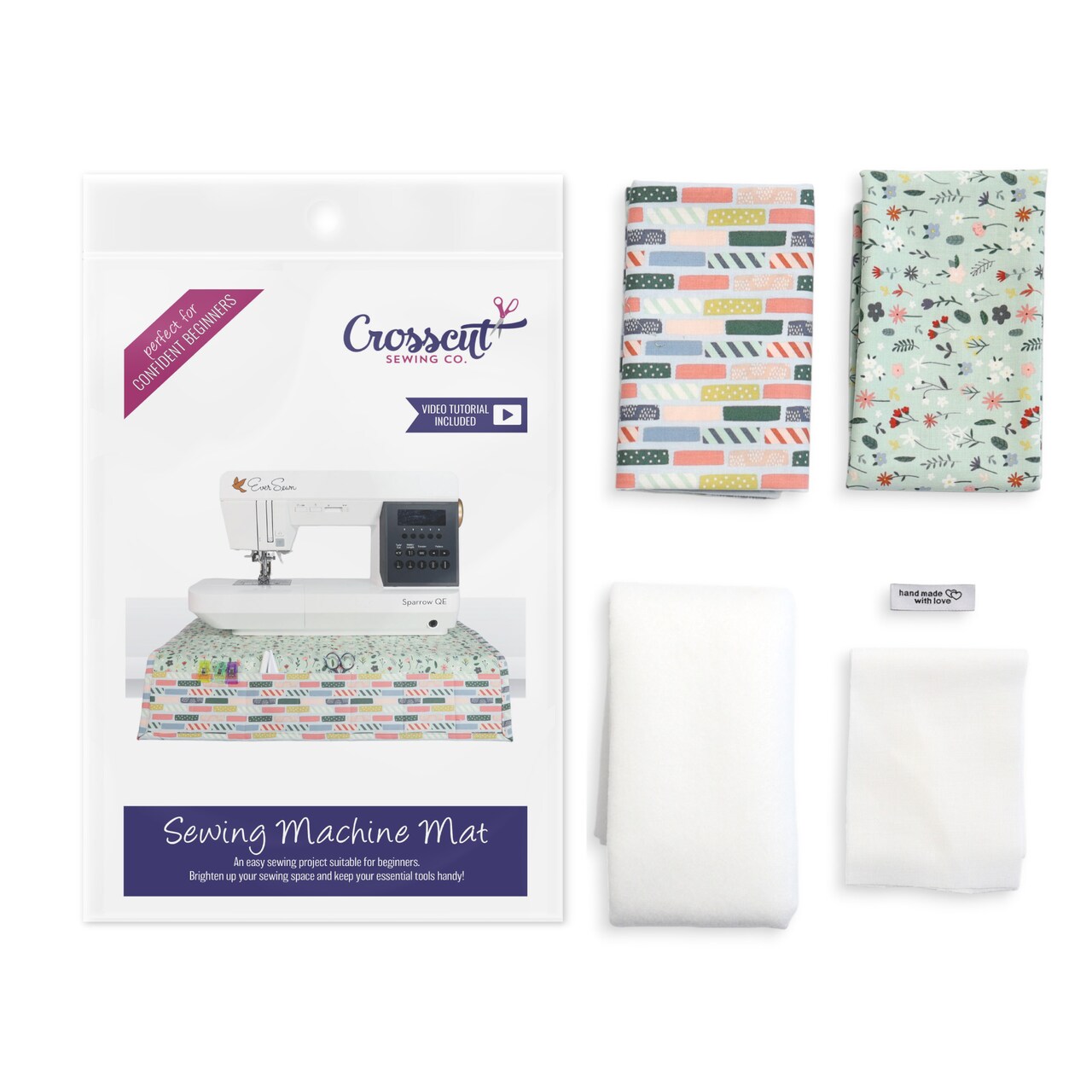 Crosscut Sewing Co.® Sewing Machine Mat Sewing Project Kit for Beginners with Fabric, Instructions and Video